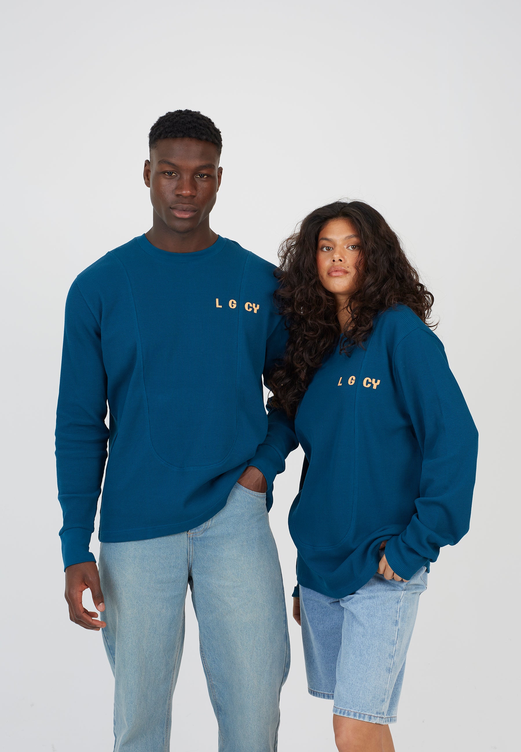 Waffle Long Sleeve Blue Tee