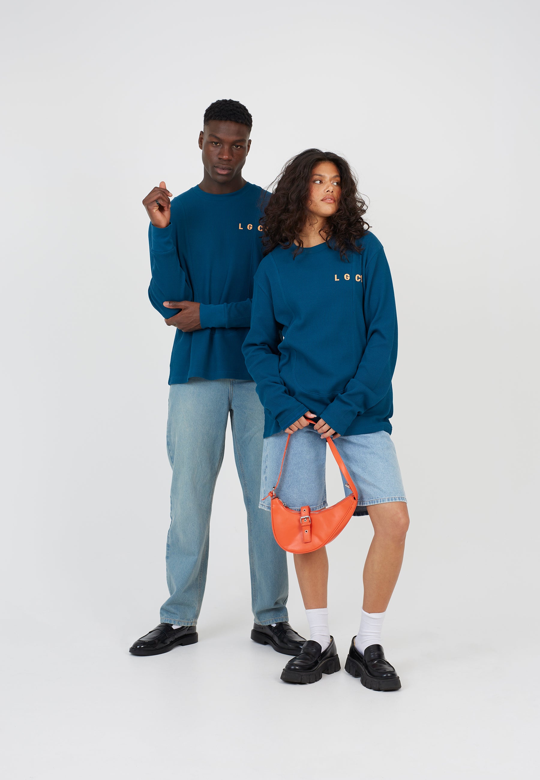 Waffle Long Sleeve Blue Tee